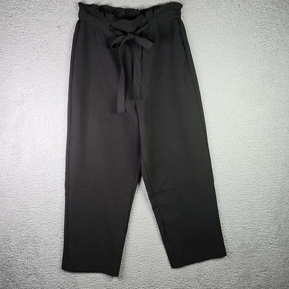 Adrianna Papell Black Paper Bag Wide Leg Pants Tie Waist Office Core Workwear - Picture 12 of 13